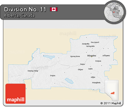 Classic Style 3D Map of Division No. 11, single color outside