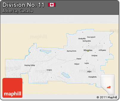 Classic Style 3D Map of Division No. 11, single color outside