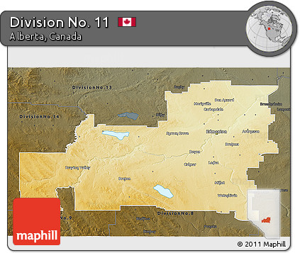 Physical 3D Map of Division No. 11, darken
