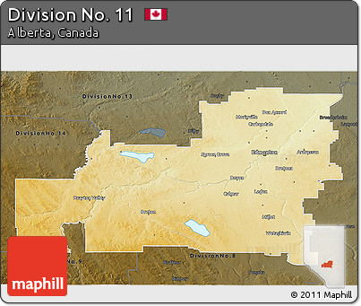 Physical 3D Map of Division No. 11, darken