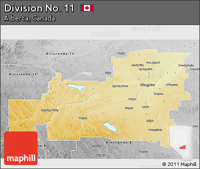 Physical 3D Map of Division No. 11, desaturated