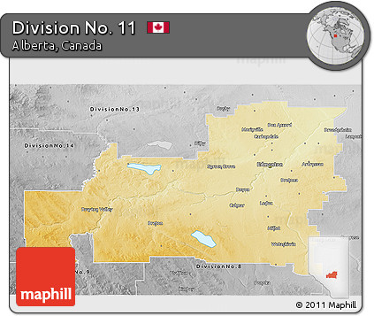 Physical 3D Map of Division No. 11, desaturated