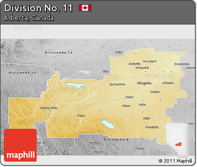 Physical 3D Map of Division No. 11, desaturated