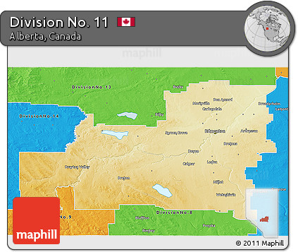 Physical 3D Map of Division No. 11, political outside