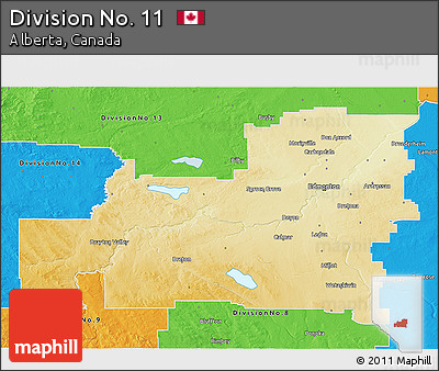 Physical 3D Map of Division No. 11, political outside