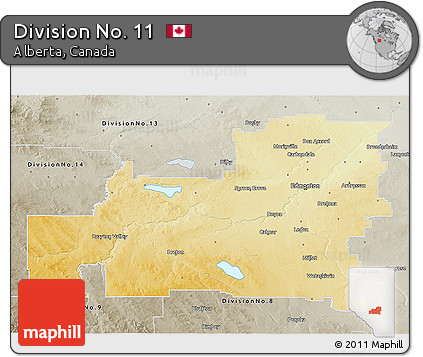 Physical 3D Map of Division No. 11, semi-desaturated