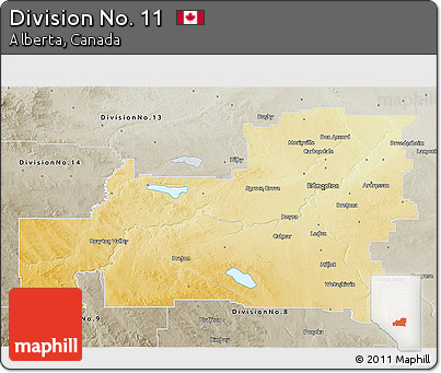 Physical 3D Map of Division No. 11, semi-desaturated