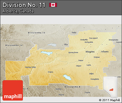 Physical 3D Map of Division No. 11, semi-desaturated