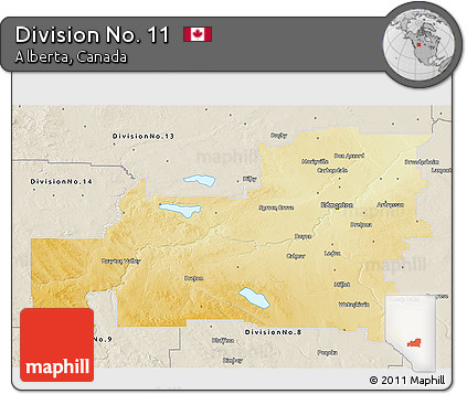 Physical 3D Map of Division No. 11, shaded relief outside