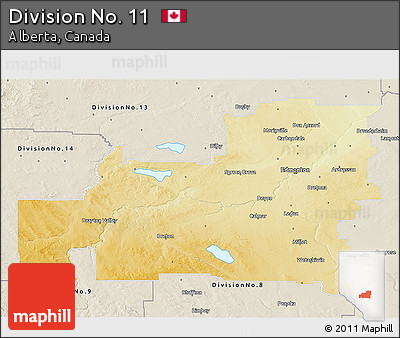 Physical 3D Map of Division No. 11, shaded relief outside