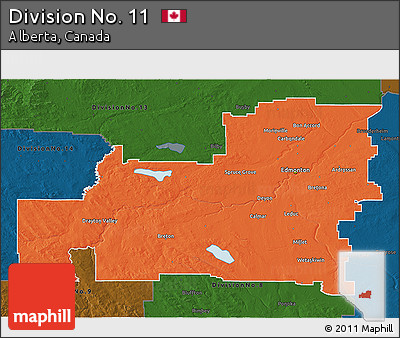 Political 3D Map of Division No. 11, darken