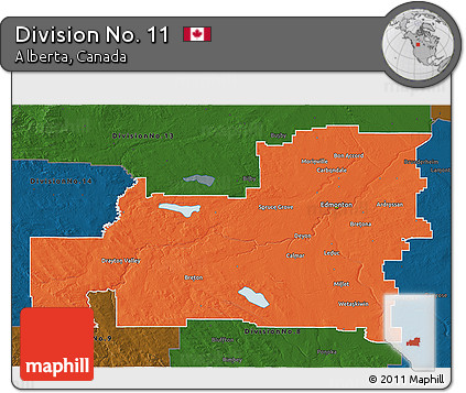 Political 3D Map of Division No. 11, darken
