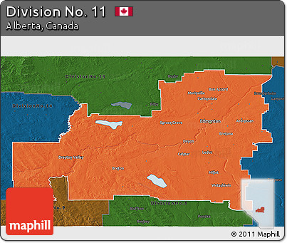 Political 3D Map of Division No. 11, darken