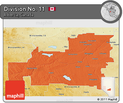 Political 3D Map of Division No. 11, physical outside