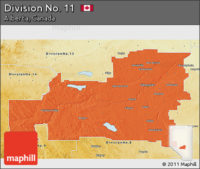 Political 3D Map of Division No. 11, physical outside