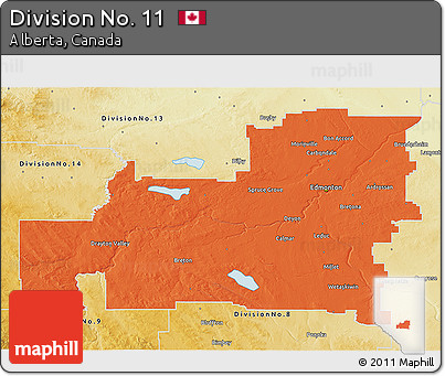 Political 3D Map of Division No. 11, physical outside