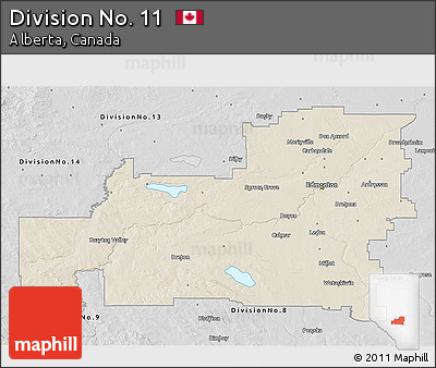 Shaded Relief 3D Map of Division No. 11, desaturated