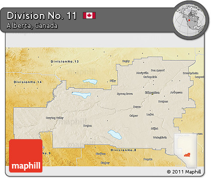 Shaded Relief 3D Map of Division No. 11, physical outside