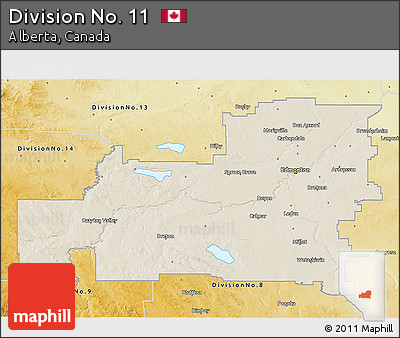Shaded Relief 3D Map of Division No. 11, physical outside