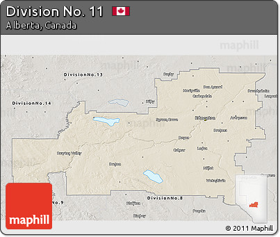 Shaded Relief 3D Map of Division No. 11, semi-desaturated
