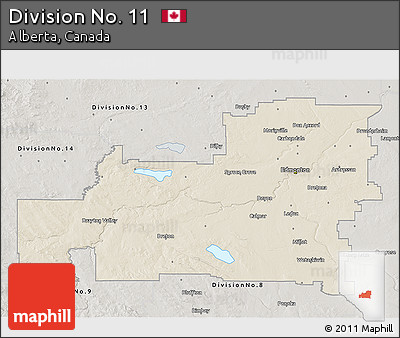 Shaded Relief 3D Map of Division No. 11, semi-desaturated