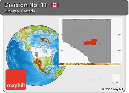 Physical Location Map of Division No. 11, highlighted country, highlighted parent region