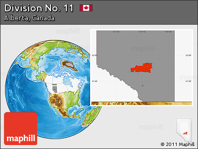 Physical Location Map of Division No. 11, highlighted country, highlighted parent region