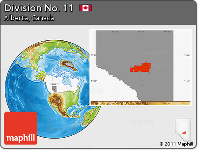 Physical Location Map of Division No. 11, highlighted country, highlighted parent region