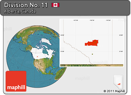 Satellite Location Map of Division No. 11, highlighted country