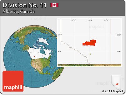 Satellite Location Map of Division No. 11, highlighted country