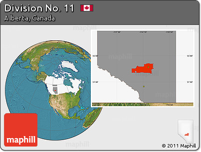 Satellite Location Map of Division No. 11, highlighted country, highlighted parent region