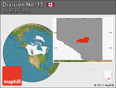Satellite Location Map of Division No. 11, highlighted country, highlighted parent region