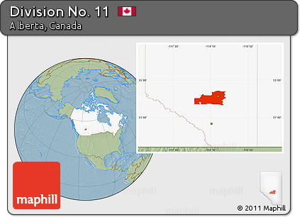 Savanna Style Location Map of Division No. 11, highlighted country, hill shading