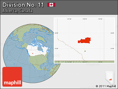 Savanna Style Location Map of Division No. 11, highlighted country, hill shading