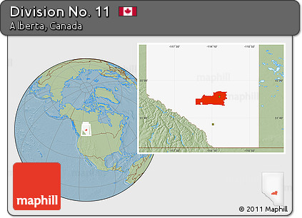 Savanna Style Location Map of Division No. 11, highlighted parent region, hill shading