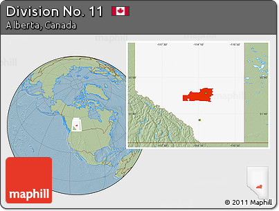 Savanna Style Location Map of Division No. 11, highlighted parent region, hill shading