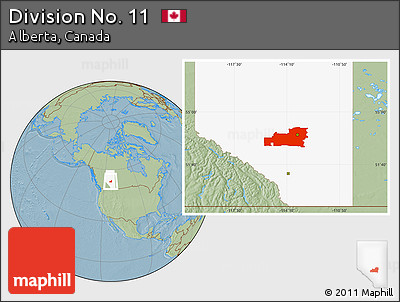 Savanna Style Location Map of Division No. 11, highlighted parent region, hill shading