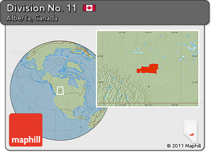 Savanna Style Location Map of Division No. 11, hill shading