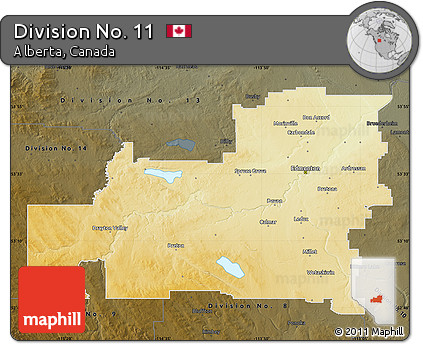 Physical Map of Division No. 11, darken