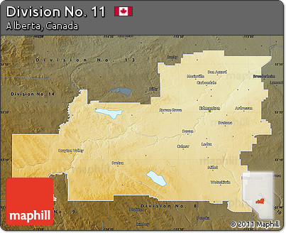 Physical Map of Division No. 11, darken