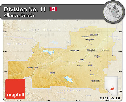 Physical Map of Division No. 11, lighten