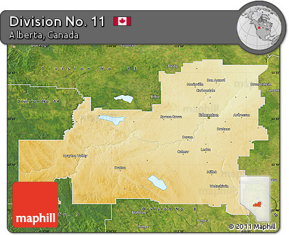 Physical Map of Division No. 11, satellite outside