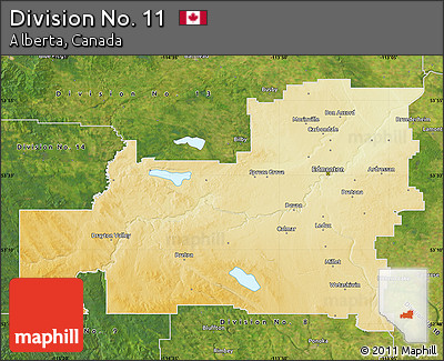 Physical Map of Division No. 11, satellite outside