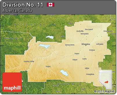 Physical Map of Division No. 11, satellite outside