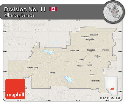 Shaded Relief Map of Division No. 11, lighten