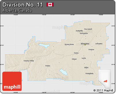 Shaded Relief Map of Division No. 11, single color outside