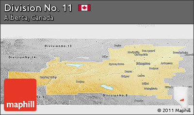 Physical Panoramic Map of Division No. 11, desaturated