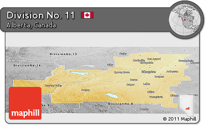 Physical Panoramic Map of Division No. 11, desaturated
