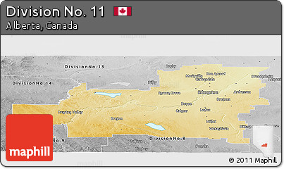 Physical Panoramic Map of Division No. 11, desaturated