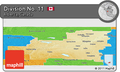 Physical Panoramic Map of Division No. 11, political outside
